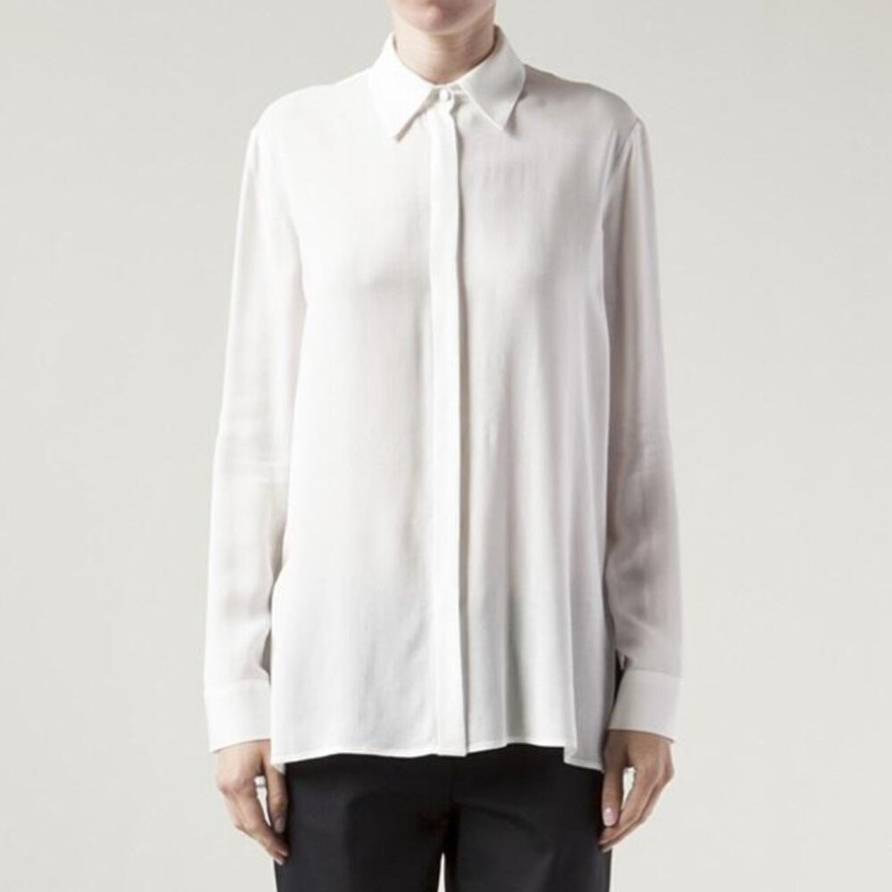 The Row Carlton Porcelain Crepe Pleated Back Blouse Size M | New Without Tags